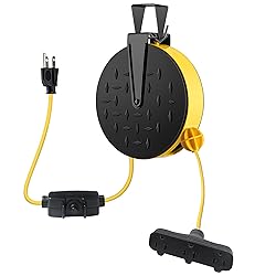 HONDERSON 30 Ft Retractable Extension Cord Reel with 3 Electrical Power Outlets - 16/3 SJTW Power Cord,10 AMP Circuit Breaker - Ceiling or Wall Mount for Garage,UL Listed,Yellow