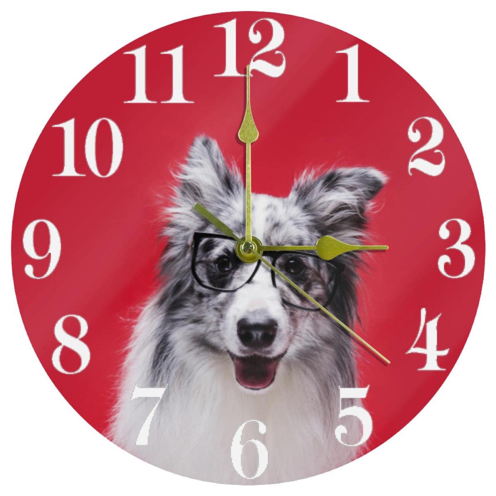 Timmershabi Cute Border Collie Dog Wall Clock, 10 Inch Silent Non Ticking Quartz Battery Operated Round Wall Clocks for Home/Kitchen/Office/School Clock