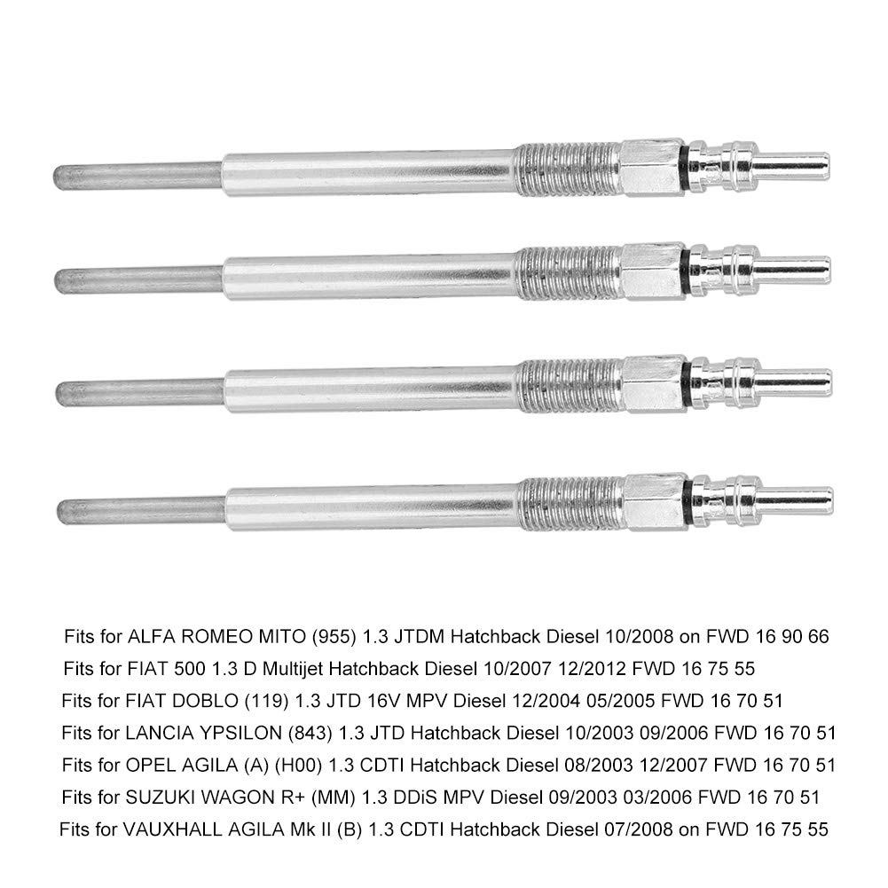 Bougies de Préchauffage pour 1.3 Multijet, 1.3 Bougies de Préchauffage Multijet 4Pcs Bougie de Préchauffage Chauffante 0100276008 Remplacement pour Doblo