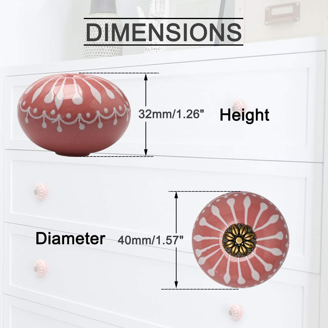 Bouton en céramique, armoire, poignées de meuble, poignée de porte, poignée de tiroir, 6pcs Boutons en céramique Vintage Bouton Tiroir Poignée Meubles Porte Bureau Armoire Placard Penderie Commode Déc