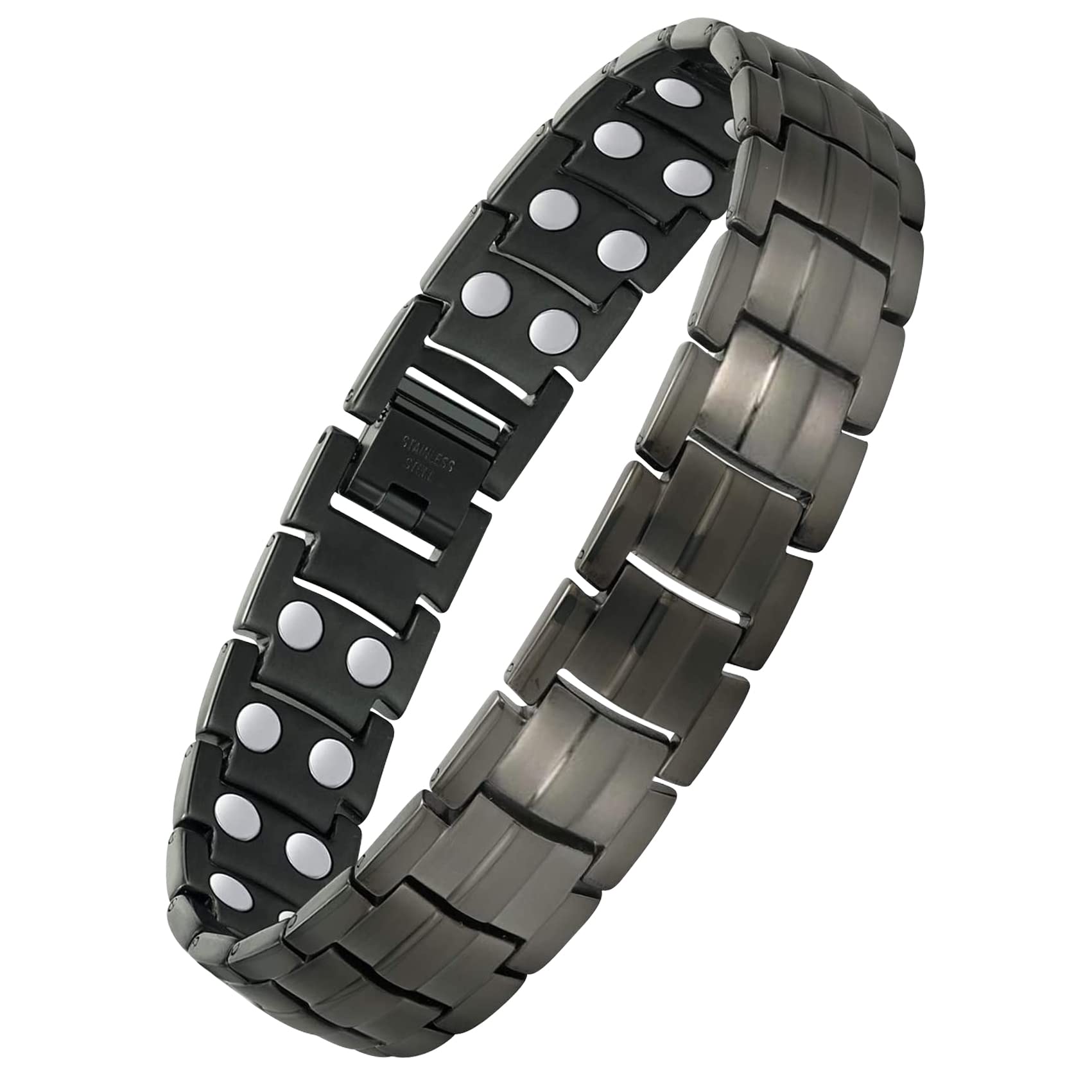 Feraco Magnetic Bracelets for Men Arthritis & Joint Pain Relief, Titanium Steel Magnetic Therapy Bracelet for Men with Double Row Magnets Adjustable Gray