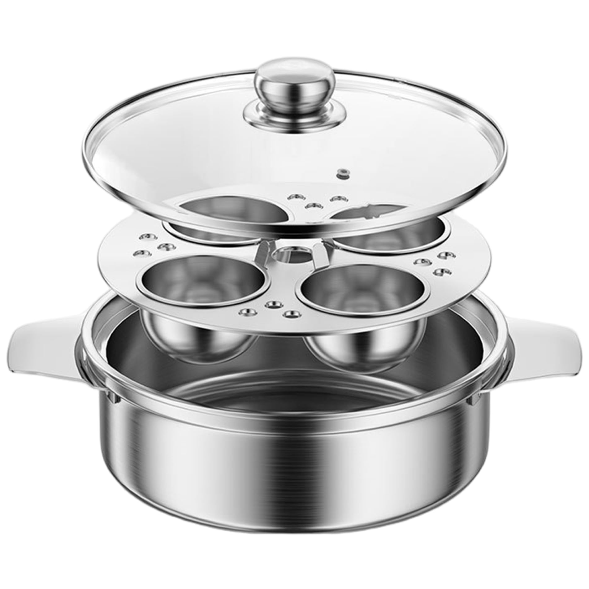 Huevo Poacher Maker de huevos escalfado de acero inoxidable con 4 tazas, olla de olla multipropósito antiadher