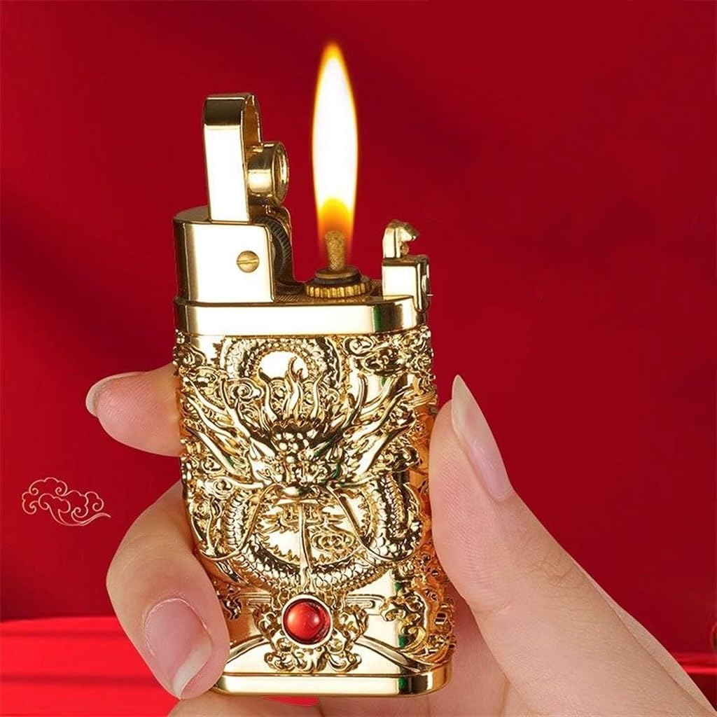 Amazon.co.jp: 灯油ライター、彫刻されたドラゴンの形のヴィンテージ