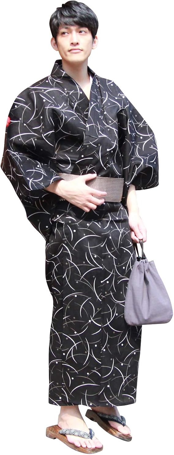 Amazon 浴衣 メンズ 男物高級綿浴衣3点セット 黒 男 男性 大人 大きいサイズ 浴衣 角帯 下駄 Lサイズ 浴衣 通販