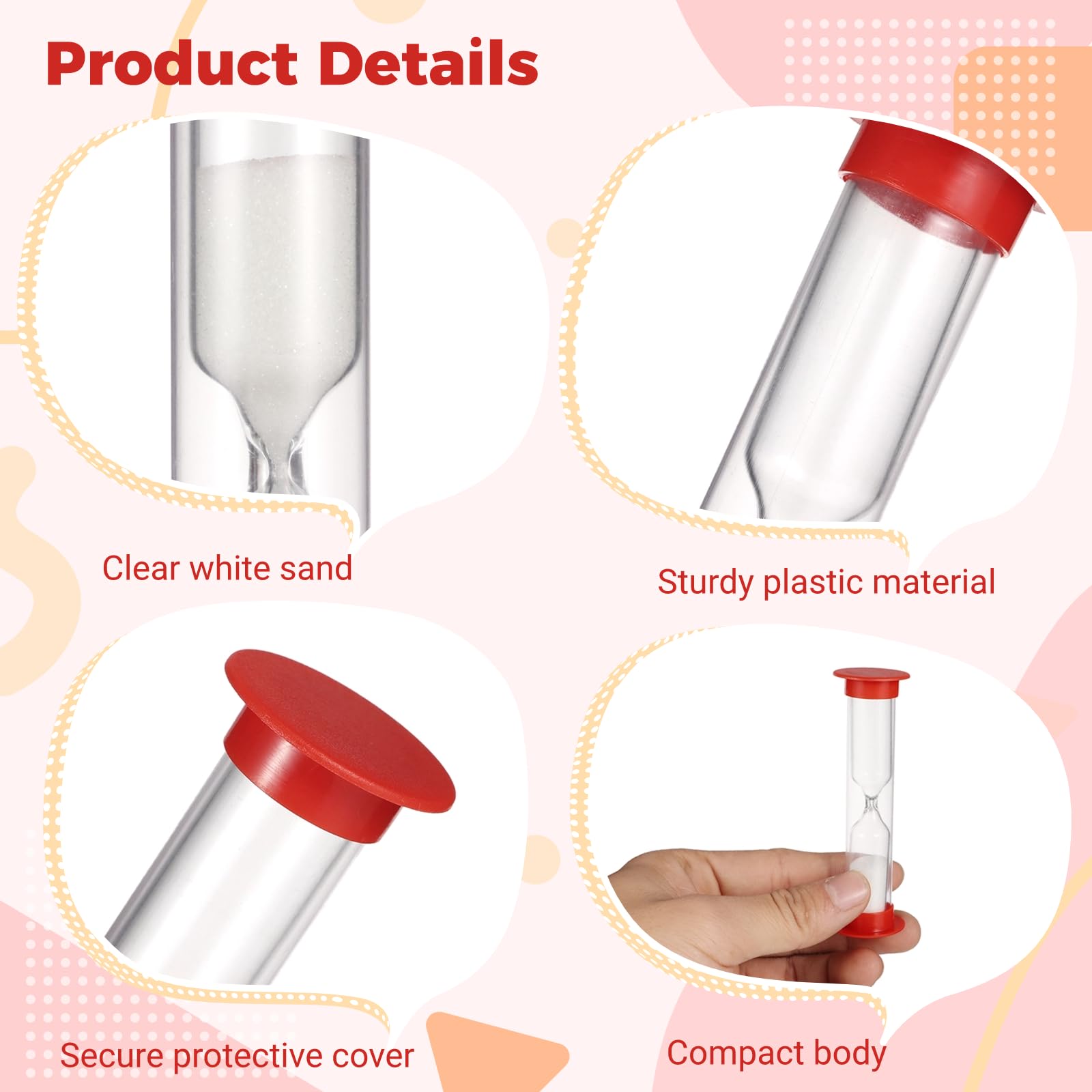 50 Stück Sanduhr 1 Minute - Sanduhr Klein Sanduhr mit Plastik Cover Abwärtszählende Sanduhr für Spiele Küche Party Geschenke DIY Dekoration Rot, Countdown-Tools