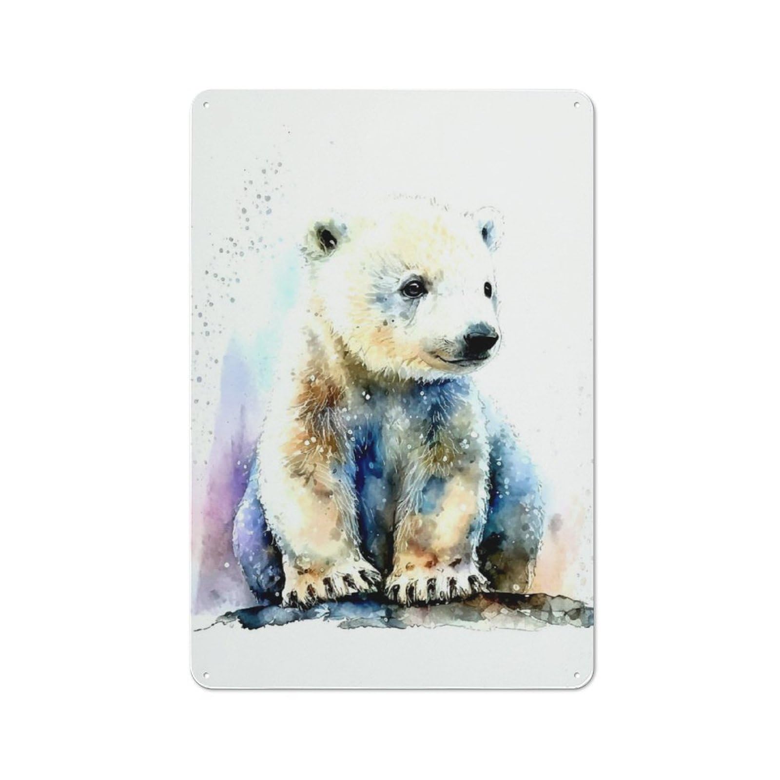 Junmoney Polar Bear Tin Wall Plaque 30X20cm, Rustic Cottage Wall Art For Dining Room, Cafe, Entryway Or Family Room