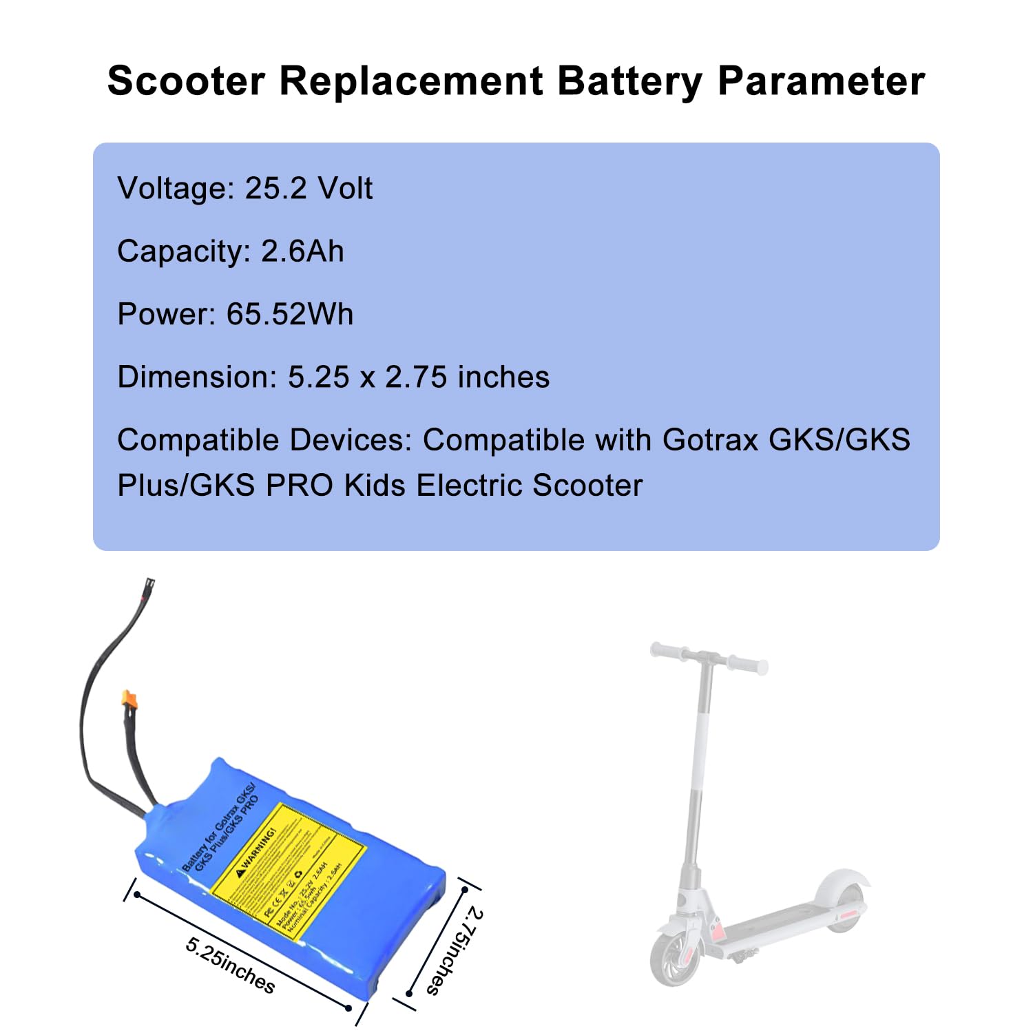 25.2V 2.6AH Kids Electric Scooter Lithium Battery Pack Replacement for Gotrax GKS/GKS Plus/GKS PRO