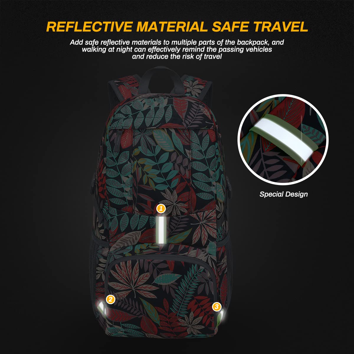 Plecak do spakowania, 35 l, ultralekki, składany plecak dla mężczyzn i kobiet, wodoodporny plecak turystyczny, bezpieczny, odblaskowy design, plecak do chodzenia, na zewnątrz, kemping,