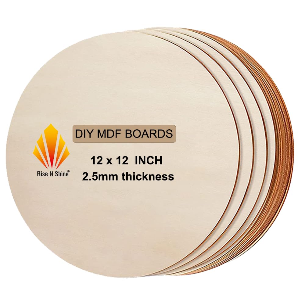 Rise n Shine MDF Board Cutouts - 12 Inch 2.5mm Thick Circle Boards Set Of 5 | MDF Board for Lippan Art, Resin, Mandala, Painting & Art and Craft | Premium Round Pine Wood Slices for Artists and Students