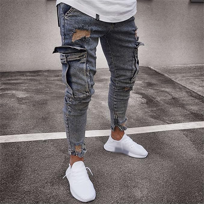 Maiyifu-GJ Men's Ripped Distressed Skinny Jeans Slim Fit Stretch Hip Hop Denim Pants Fashion Casual Straight Leg Biker Jeans2