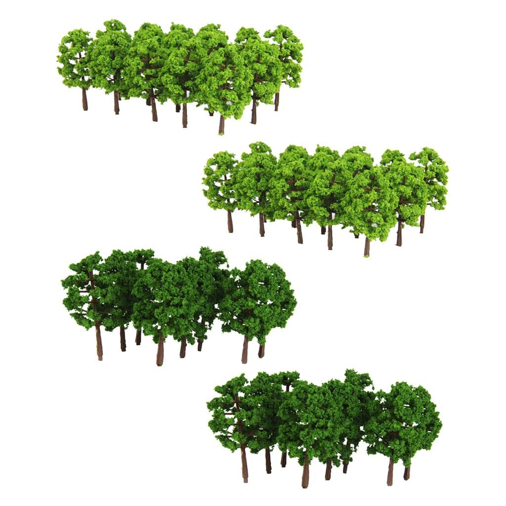 Lot de 80 mini arbres architecturaux en plastique vert à l'échelle 1:150 pour modélisme de train et buissons de diorama – pour les jeux de guerre ferroviaires à l'échelle N