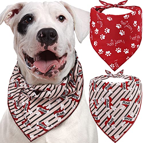 Odi Style Mother's Day Dog Bandana - 2 Pack Mother's Day Hearth Dog Bandanas for Small, Medium, Large Dogs, Puppy Accessories, Handkerchief with Hearth and Paw Prints, Red and White Scarfs