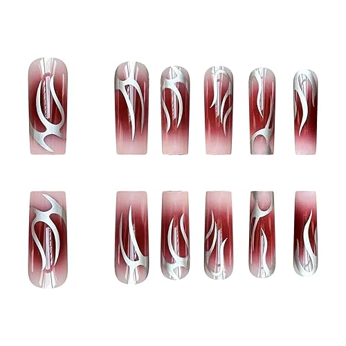 Miniatura 10 de Uñas postizas largas a presión, uñas postizas cuadradas de punta francesa blanca con diseños 3D, dijes de mariposa y diamantes de imitación, uñas