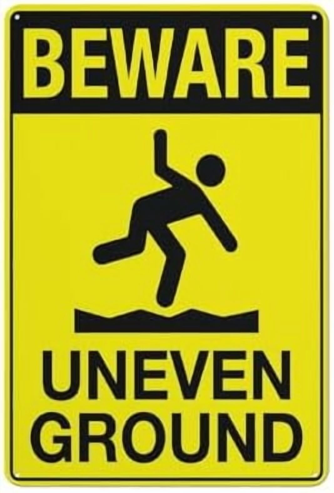 (2-Pack) Metal Tin Sign Beware Uneven Ground Sign Warning Sign Home Kitchen Farm Garden Garage Wall Decor 12X8 Inch