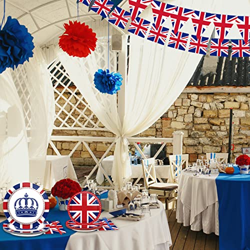 chiazllta 96 pcs britain uk england flag birthday party paper plate and napkins british flag party supplies tableware union jack party decorations paper plate napkin fork for party favors 24 guests