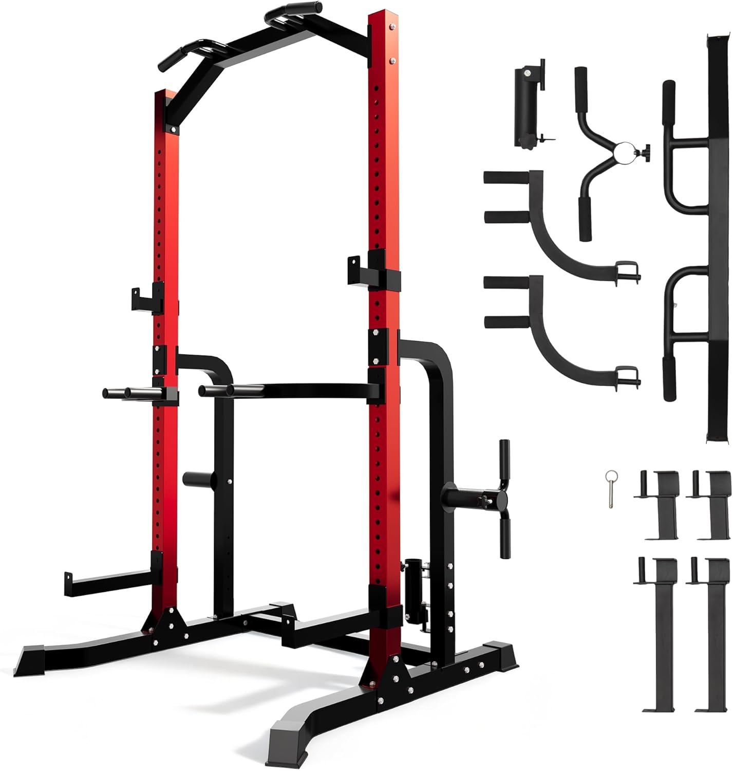 Outdoor Basic Power Cage Squat Rack with Pull-Up Bar & Dip Station, 2400LB Capacity, Multi-Functional Home Gym Rack for Weightlifting, Strength Training, Bench Press
