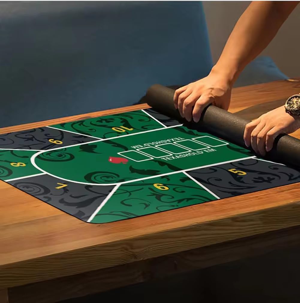 mata do gry w karty, Mata gumowa do pokera Texas Hold'em dla 10 graczy, układ blatu stołu pokerowego z torbą przenoszenia gier pokerowych(2.4 x 1.2 M)