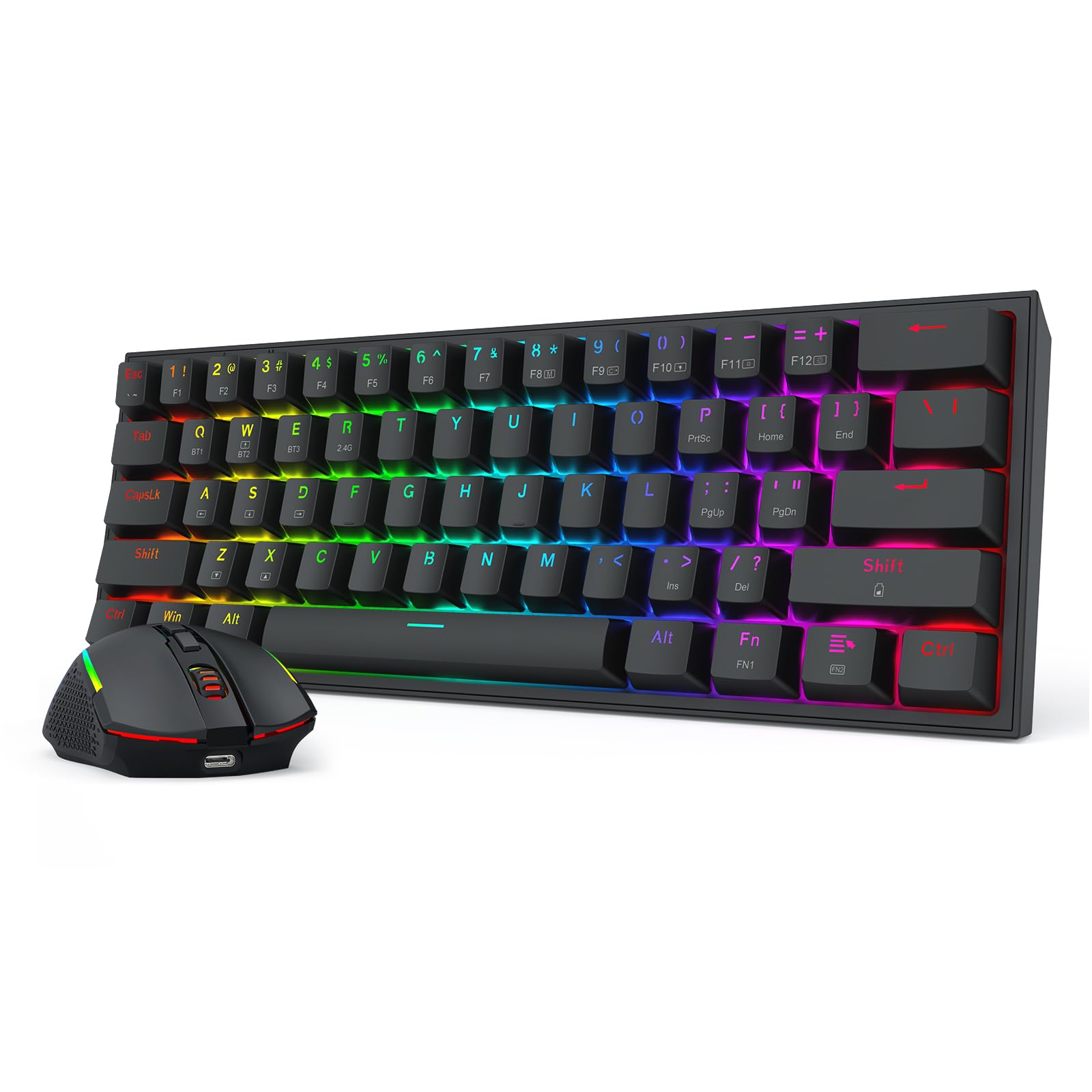 Redragon S144 Combo Teclado Ratón Inalámbrico 60% Dongle Compartido | combo teclado ratón gaming 60% K617 3 modos RGB ratón 7200DPI dongle compartido práctico