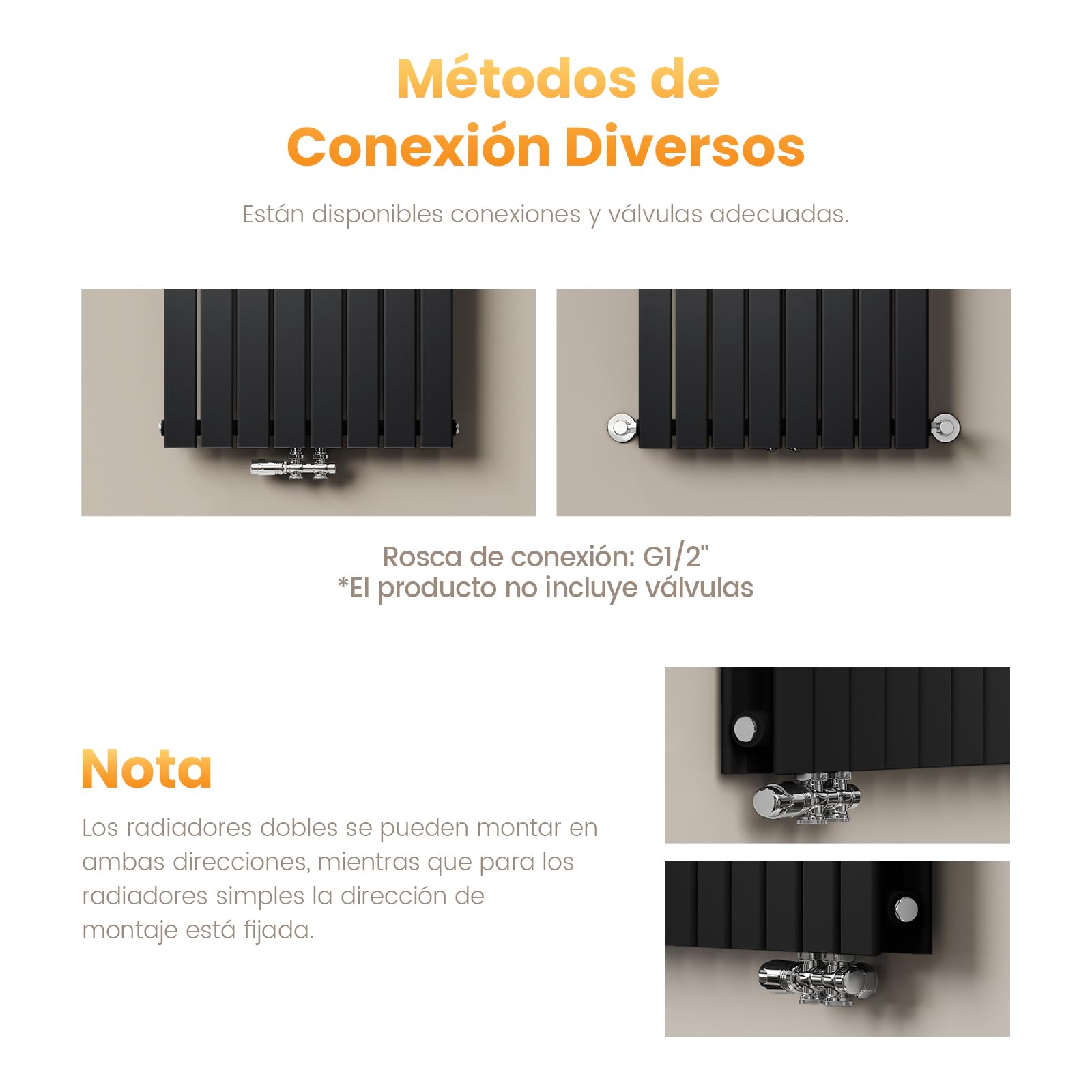 EMKE Radiador Compacto Vertical 1800x300 mm, Estrecho y Alto para Baño, Panel Plano Mural, Conexión Central, Diseño Elegante, 627 Vatios, Negro