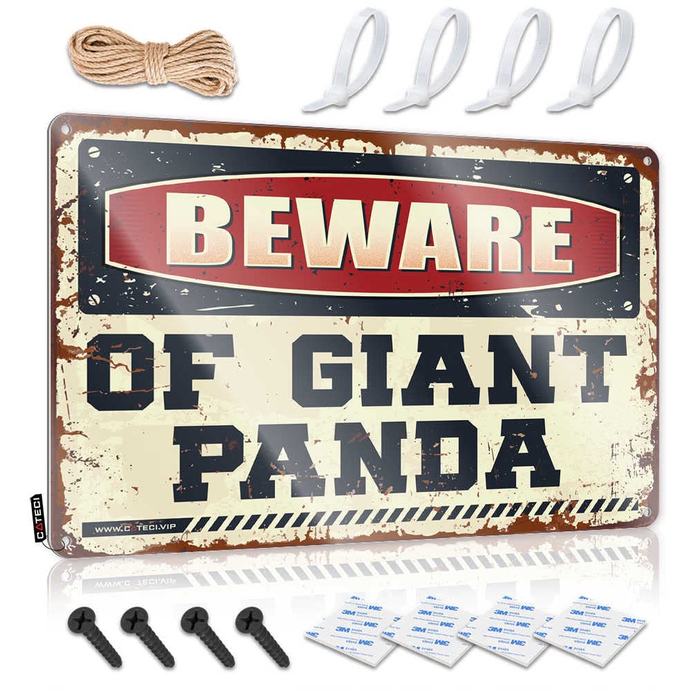 Bruntelo One Color Tinsign Decor Beware Of Giant Panda Sign Metal Signs Decor Bro Cave Sign(30X40cm)