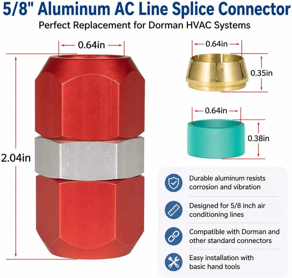 5/8 inch Line Splice For Dorman 800-640 Aluminum Lines For Chevy Suburban Traverse For GMC Yukon Acadia For Buick Enclave Vehicle AC Repair Tools 2PC