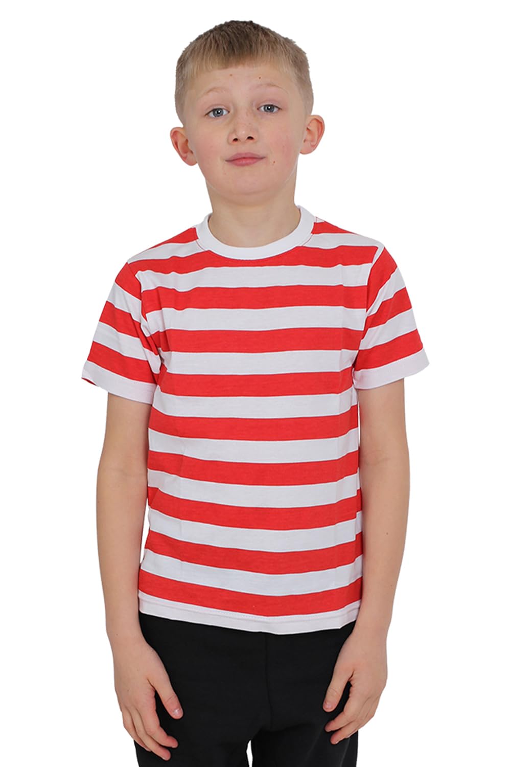 The Fancy Dress Camiseta unisex a rayas para niños y niñas, cuello redondo, manga corta, diseño de rayas, para la semana del libro, informal, para verano, de 5 a 13 años