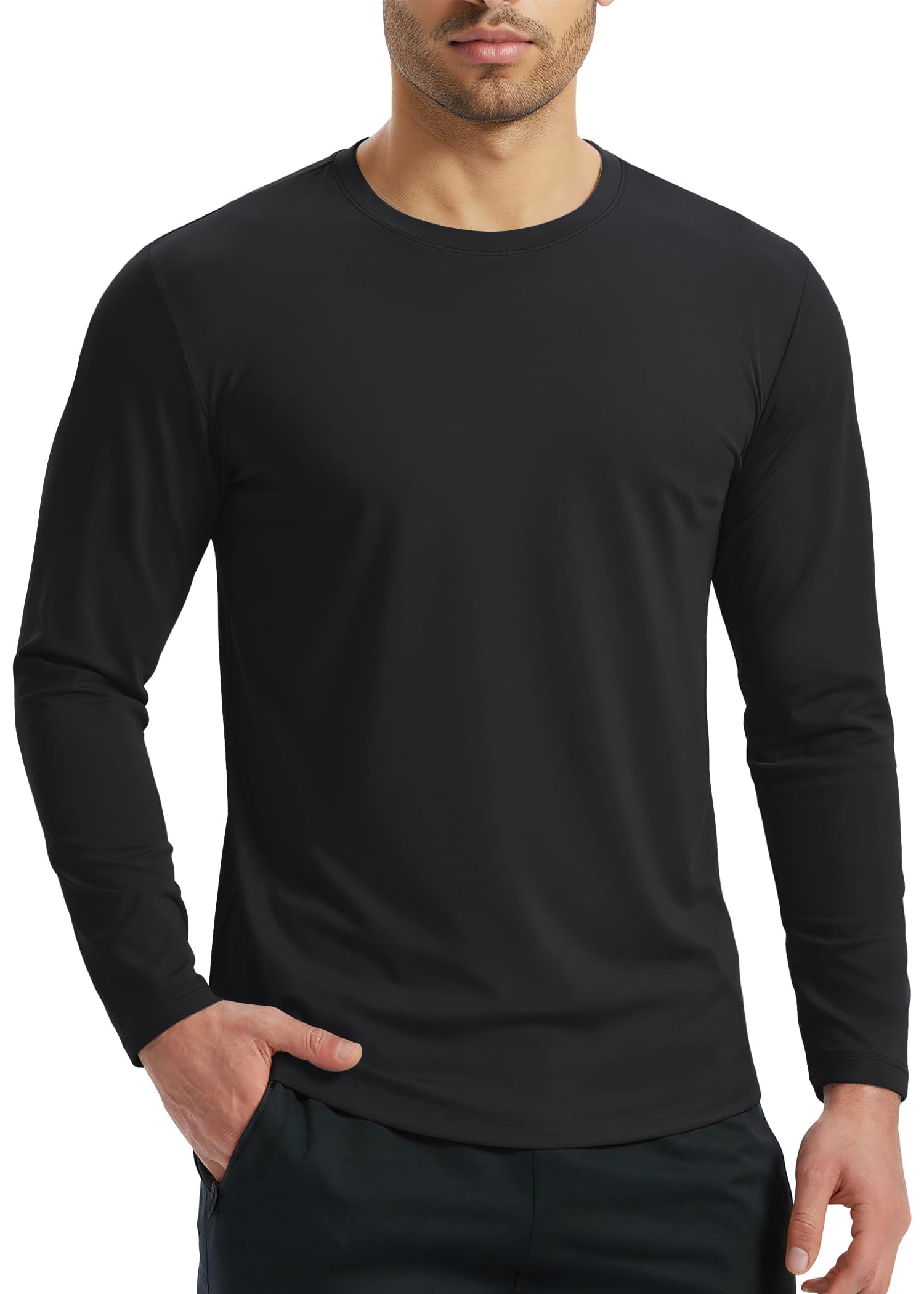 MAGCOMSEN Herren Langarmshirt Funktionsshirt Schnelltrocknend Laufshirt | Rundhals Quick Dry Weich Polyester Feuchtigkeitsableitend Elastisch||Winter Herbst||Sport Arbeit Outdoor Alltag