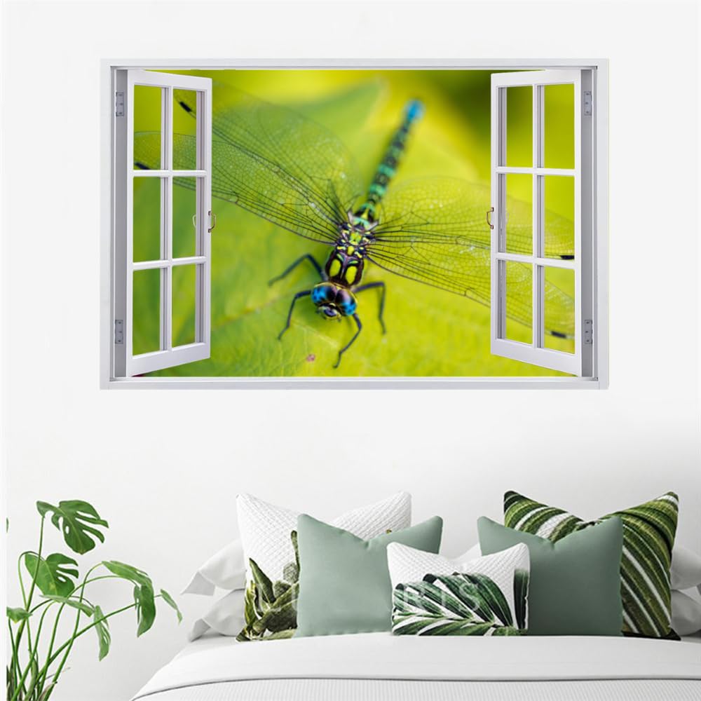 3D Wandtattoos Durchbruch Wandbild Libelle Kinderzimmer Aufkleber Wandaufkleber Wandsticker für Kinderzimmer Junge Mädchen Teenager Zimmer Wohnzimmer Schlafzimmer 120x80cm