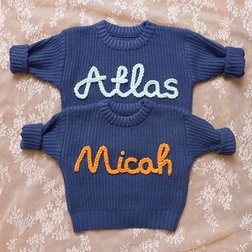 Personalized Newborn Boy Sweater,Baby Knitted Sweater with Name and Monogram,Custom Big Brother Little Sister Outfits,Personalised Baby Boy Gifts for 1st Birthday Multicolor4
