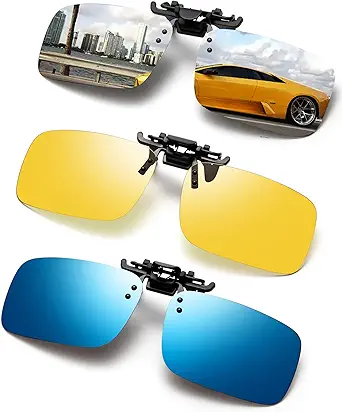 Polarized Clip-on Sunglasses 3 PACK Anti-Glare UV Protection Flip-up Sunglasses Over Prescription Glasses