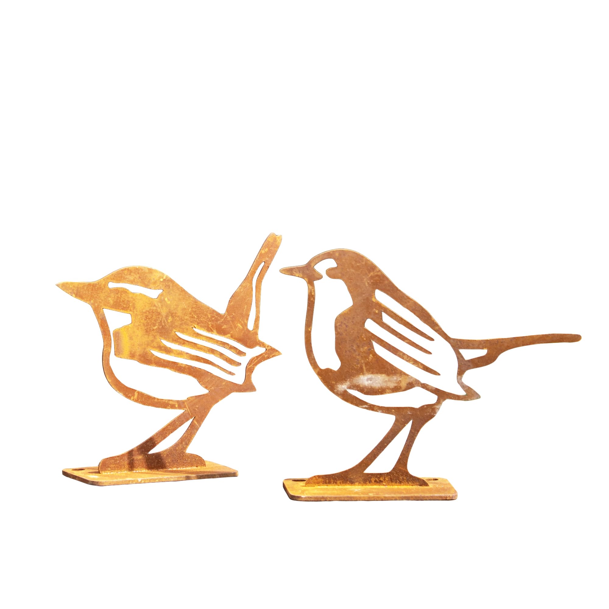 Darthome Brown Set Of 2 Rusty Bird Ornaments Mild Steel Robin Wren Silhouette Garden Figurines