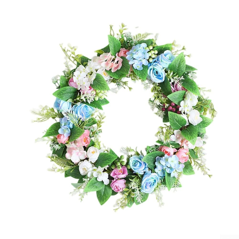 Couronne verte pour porte d'entrée en plastique aspect feuillage réaliste