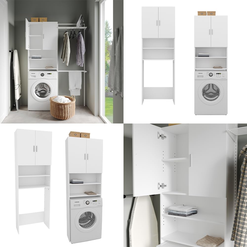 Vicco armadietto coprilavatrice Martha, Bianco, 64 x 190 cm con 2 ante corte, per la conservazione di detersivi e accessori da bagno