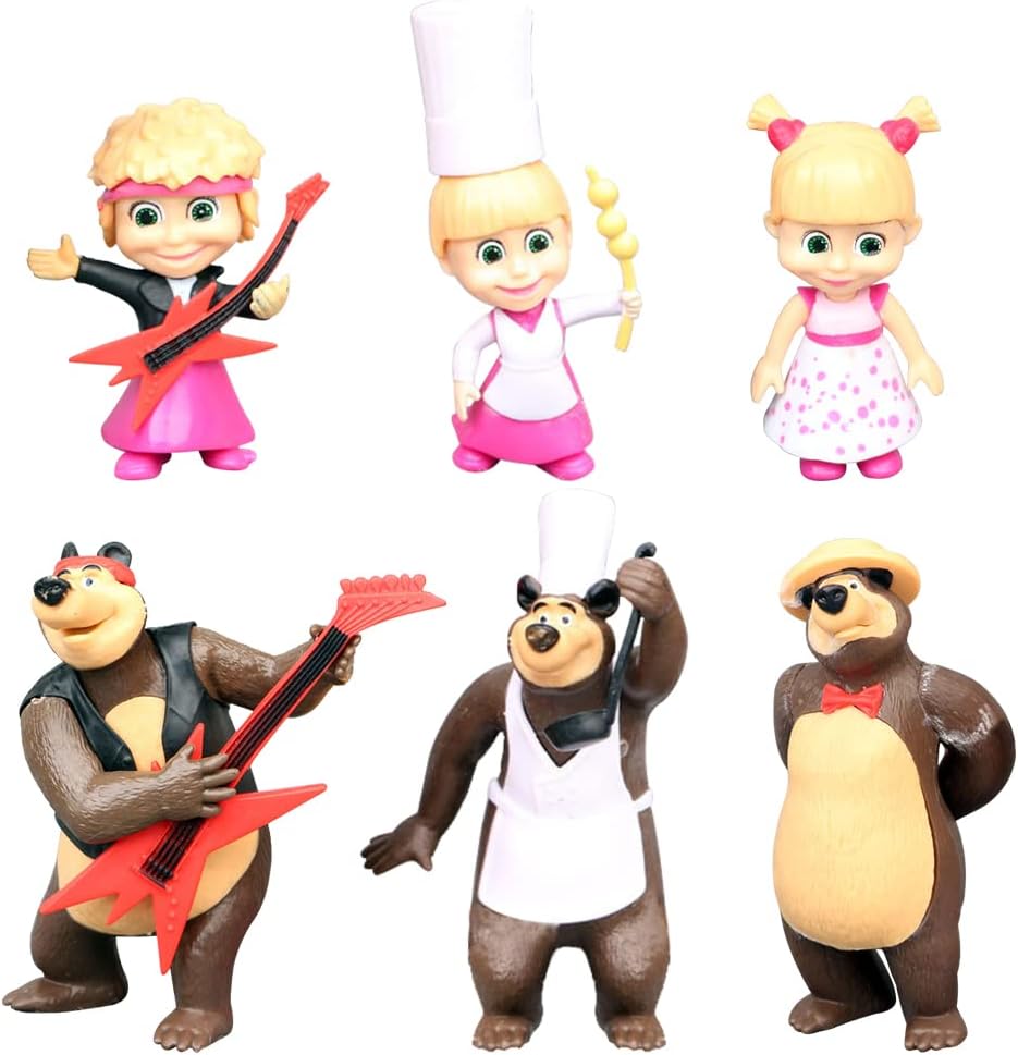 Ksopsdey 6 PCS Ma-Sha Bear Theme Party Decoration,Party Cake Decoration Supplies,Bear Cake Decoration,Cartoon Ornaments,Table Decoration Desktop Ornament Birthday Decoration Wedding Party Supplies