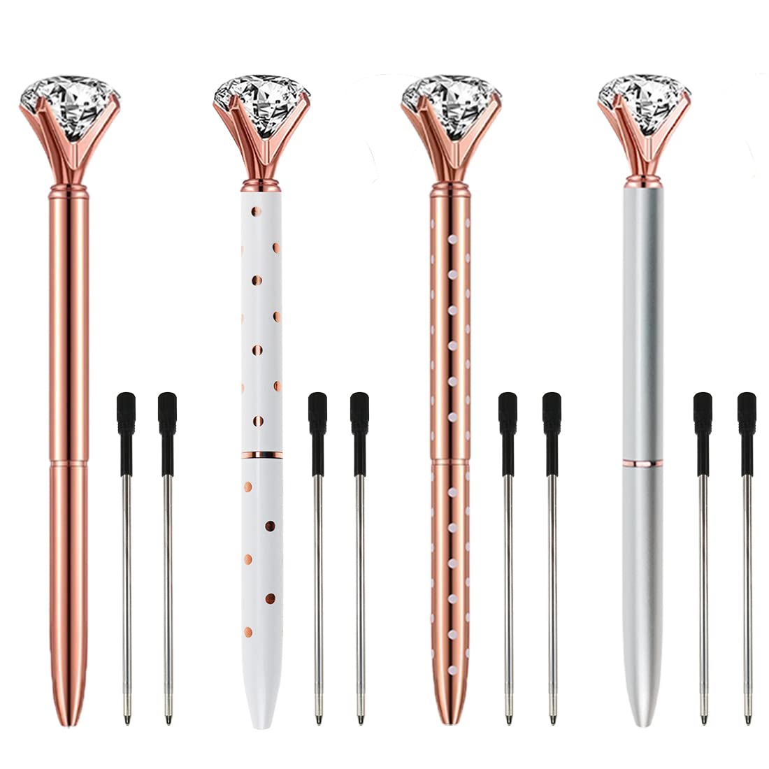 Diamond Pens Fun Fancy Crystal Diamond Pen For Women, Bling Metal Pens, Black Ink, 4 Count(4 Colors)
