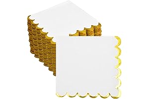 200 White and Gold Scalloped Paper Napkins