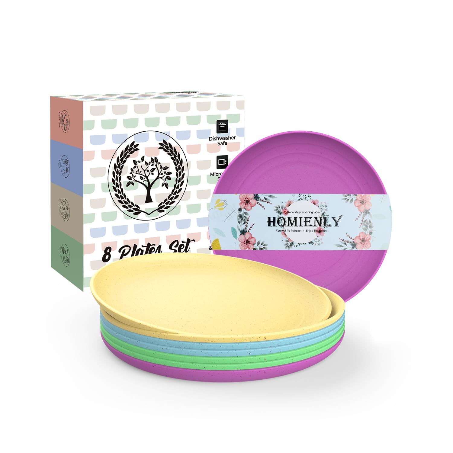 Homienly Mini Appetizer Plates 5.7-inch Wheat Straw Plates Set of 8 - Unbreakable Small Dessert, Snack, Salad Plates - Dishwasher Safe - Vibrant Memphis Colors
