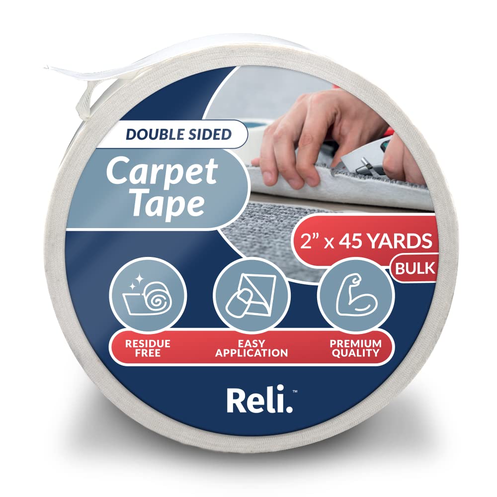 Reli. Carpet Tape | 2" x 45 Yards (Bulk Value) | Double Sided Carpet Tape for Hardwood Floors | Heavy Duty Keeps Rug in Place | Indoor/Outdoor Rug Sticker for Hardwood, Laminate (White)
