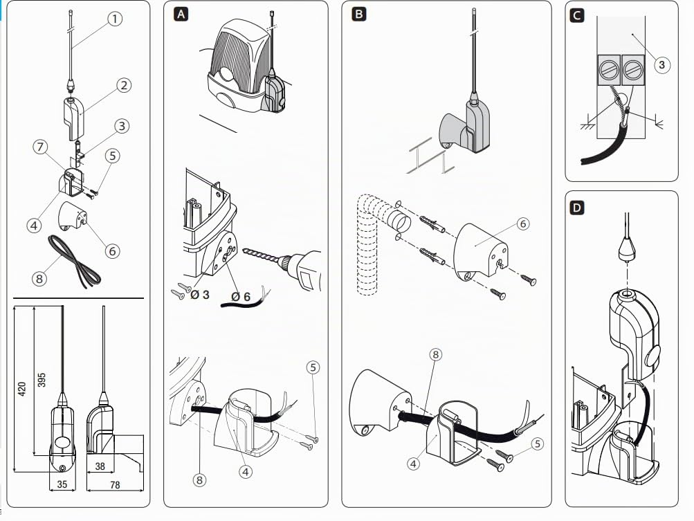 TOP-A433N Antenne Externe Professionnelle 433,92 MHz Antenne de réception aérienne 50 ohms avec câble Extra Long RG58 de 5 Meter (Came TOP-A433N Antenne (sans câble), Came TOP-A433N)