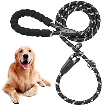 Qpets? 1.7M Dog Training Leash, Durable Light Reflecting Dog Leash, Soft Paded Handle Dog Training Leash, Adjustable Dogs Leash Anti-Strain Leash Braided Rope for Small Medium Large Dogs