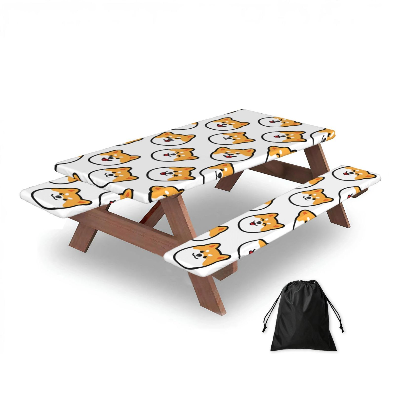 Dopklna As Picture Shiba Inu Face, Picnic Table Cover With Bench Covers -Waterproof Elastic Fitted Tablecloth For Garden Camping Patio 76X152cm