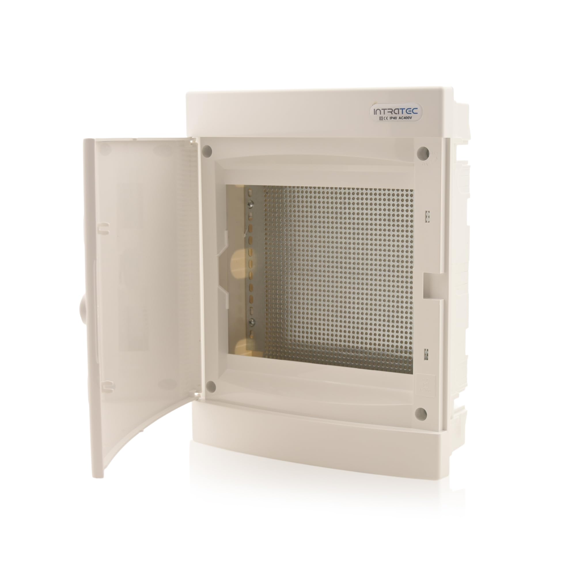 Intratec distribuidor multimedia empotrado IP40 – Blanco RAL 9003, 283x357x70 mm, ideal para Smart Home, router, paneles y dispositivos multimedia