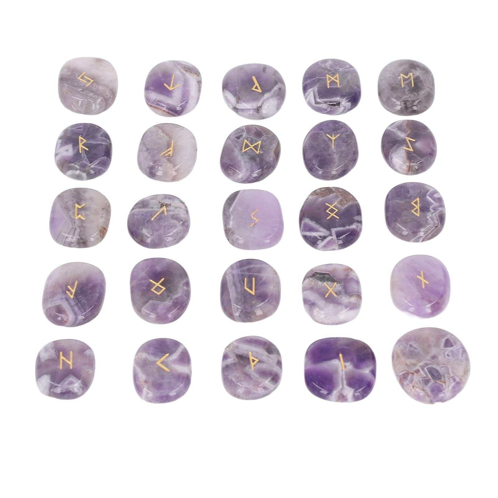 Airshi Rune Stones Set, 25 Pcs Stones Set Fine Polishing Smoother with Storage Bag for Divination (Amethyst)