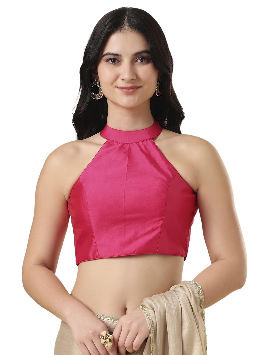 salwar studio Taffeta Silk Halter Neck Padded Readymade Blouse-picture-3
