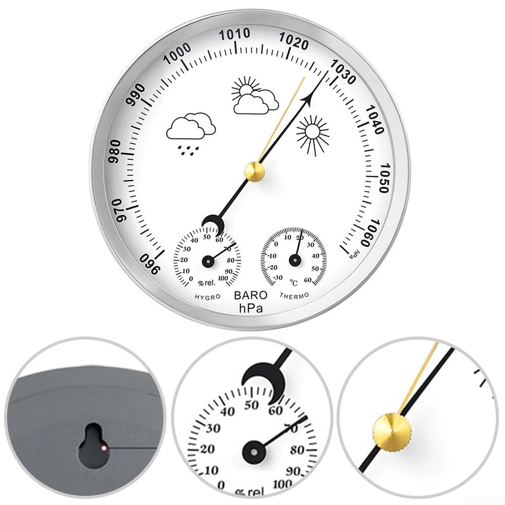 Hygrometer Thermometer Barometer für Innen Außen 3 in 1 Wetterstation mit großem Display Messung Temperatur Luftfeuchtigkeit Atmosphärendruck -30 bis 60℃ 0-100% RH