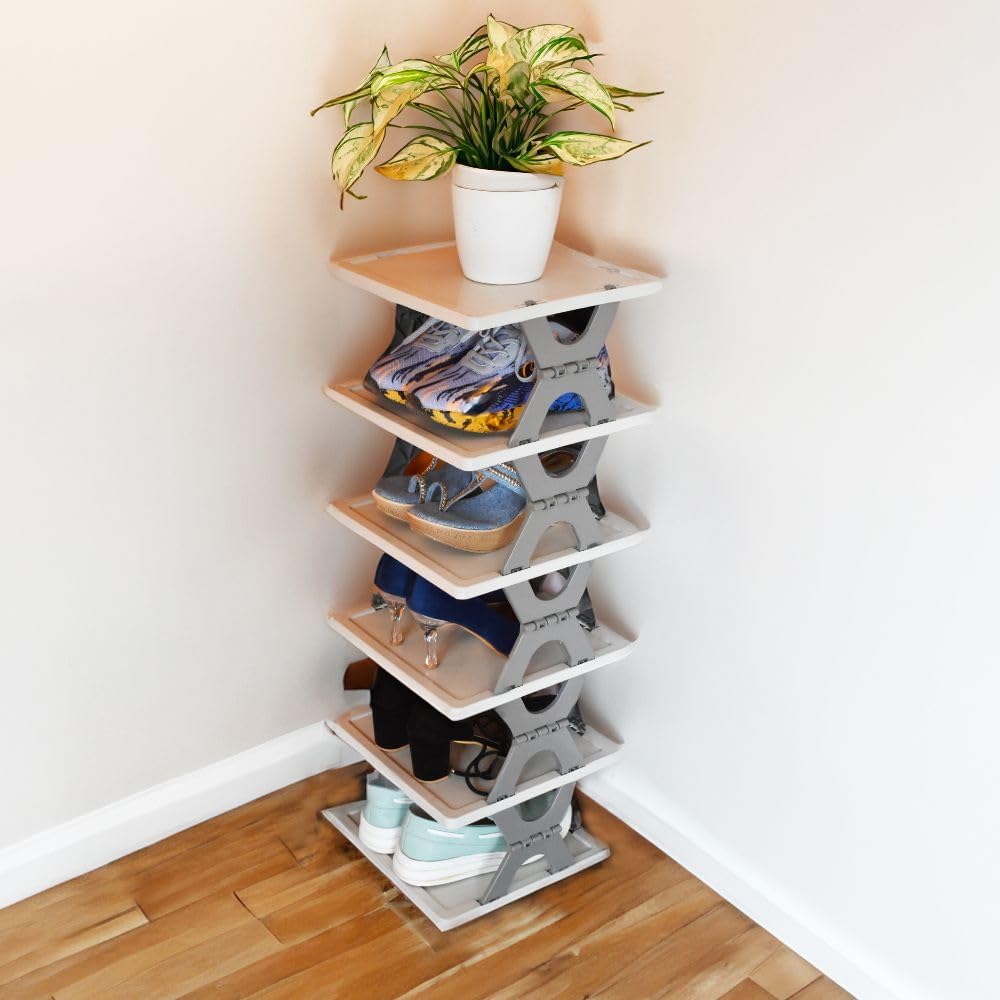 Shoe Rack for Home 6 Layer Foldable Stackable Plastic Shoe Organizer Shelf - Space Saving Adjustable Corner Shoe Stand with Multi Tier Storage for Entryway Bedroom Closet Use-image-48