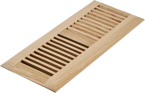 Razo White Oak Wood Floor Register, Drop in Vent Cover with Damper, 4x12 Inch Duct Opening, 3/4 Inch Thickness, Unfinished