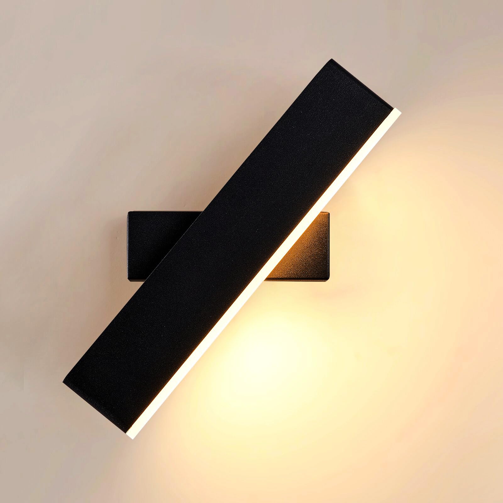 9W Aplique de pared Interior, Giratoria de 360 ° | Lámpara de Pared Moderna, Luz de Pared LED Negro para Dormitorio, Sala de Estar, Pasillo, Escaleras, Blanca Cálida