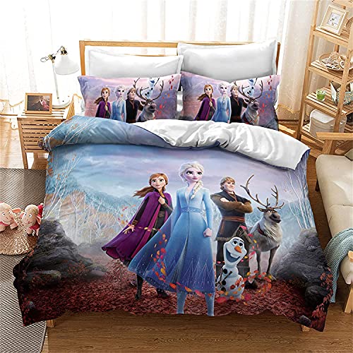 LKFFHAVD Disney Frozen - Juego de cama con funda nórdica y funda de almohada (135 x 200 cm, 6 unidades), diseño de Anna y Elsa
