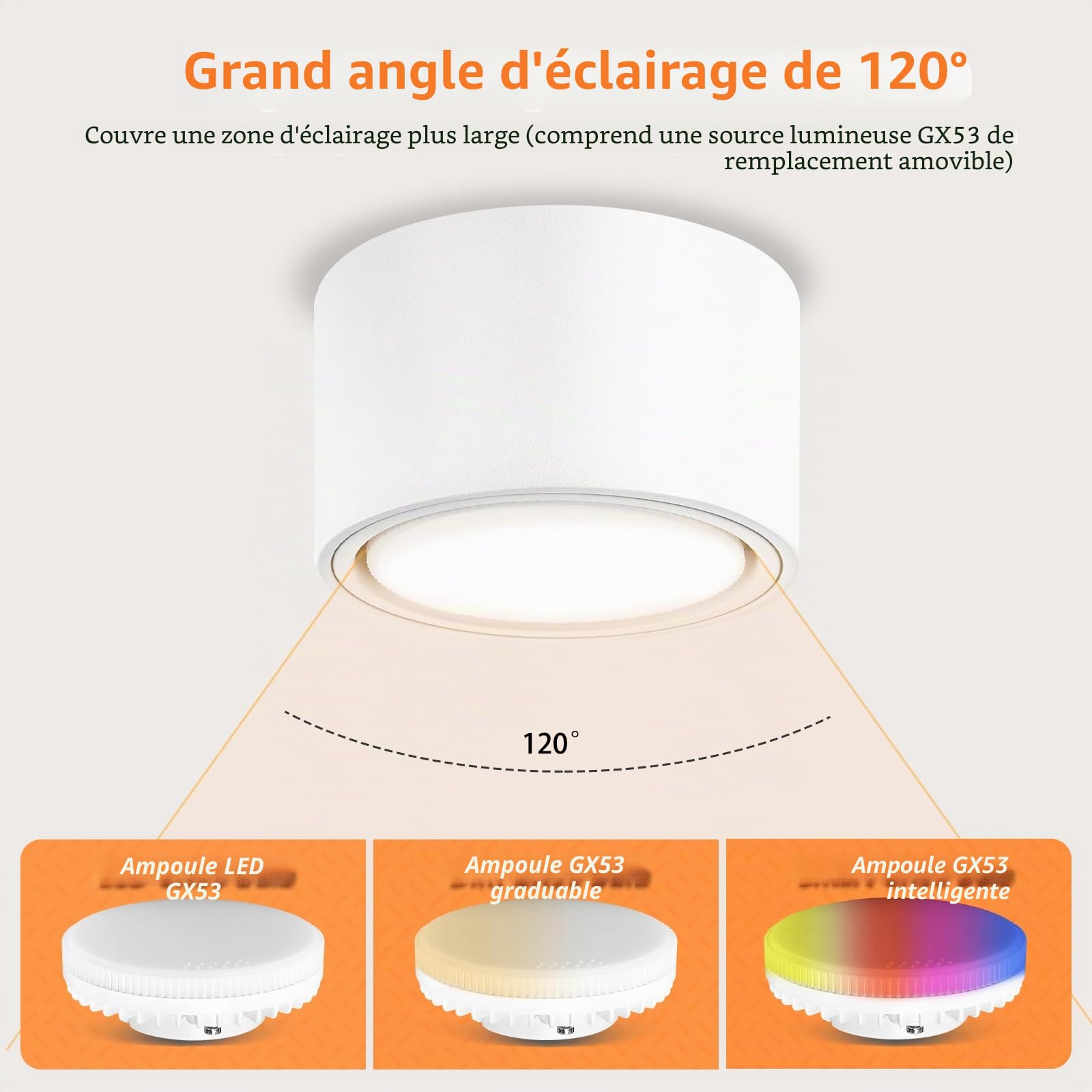 GeyouLux Lot de 4 Plafonnier Blanc IP44 en Saillie, Spot Led GX53 Remplaçable 6W 680LM 4000K Lumière Naturelle, Aluminium Ø95x55mm pour Cuisine Chambre Salon